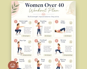 Women Over 40 Workout Plan | Strength Training Exercise Chart (Digital Download)