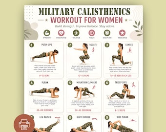 Military Calisthenics Workout for Women | Bodyweight Exercise Chart (Digital Download)