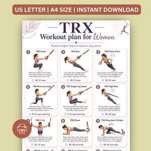Plan de entrenamiento TRX para mujeres, ejercicios de entrenamiento en suspensión, fuerza de cuerpo completo (PDF imprimible) imagen 1