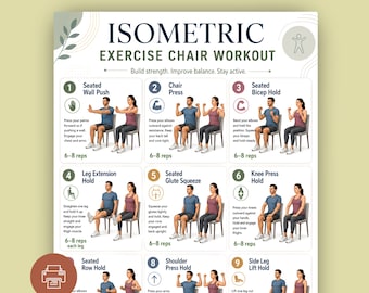 Isometric Chair Workout Poster, Seated Strength Training Chart (Digital Download)