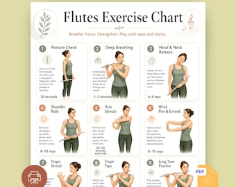 Flute Exercise Chart Printable PDF | Flute Warm Up & Breathing Exercises | Musician Posture Training Poster