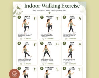 Indoor Walking Exercise Chart | Home Cardio Fitness Plan (Digital Download)