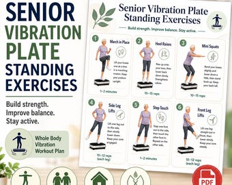 Senior Vibration Plate Standing Exercises, Workout Plan, Fitness Poster (Digital Download)
