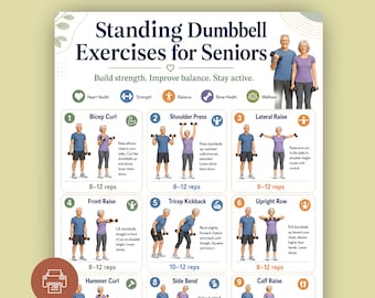 Standing Dumbbell Exercises for Seniors Workout Chart (Printable PDF)