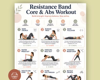 Tabla de ejercicios abdominales con bandas de resistencia (descarga digital)