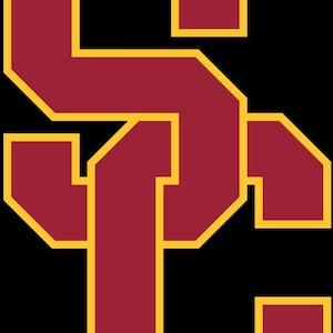 May include: A maroon and gold interlocking "SC" logo on a black background. The letters are outlined in gold, with a maroon fill. The design is a bold, geometric representation of the university's initials.