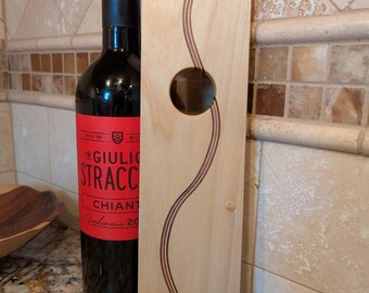 Gravity defying wine bottle holder with wavy wood inlay *Wine not included*
