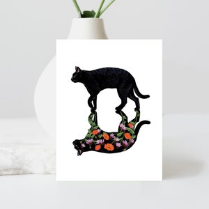 Carte beaux-arts Black Cat, 10 x 5,5 pouces, enveloppe incluse, cartes décoratives, illustration, impressions, art, sorcellerie, art de la grenouille