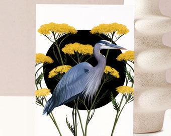 Great Blue Heron Fine Art Card, 4 by  5.5 inches, Envelope Included, Decorative Cards, Holidays, Gifts, Illustration, Prints, Art