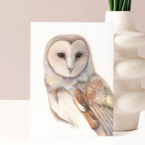 Barn Owl Fine Art Card, 4 par 5,5 pouces, enveloppe incluse, cartes décoratives, vacances, cadeaux, illustration, impressions, art