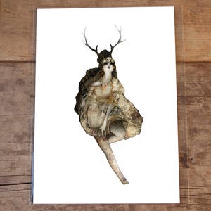Art print Deer Woman, 8 by 10 Inches, Art Print, Forest, Deer, Woman, Prints, Animals, Art, Animal Illustration, Deer Art