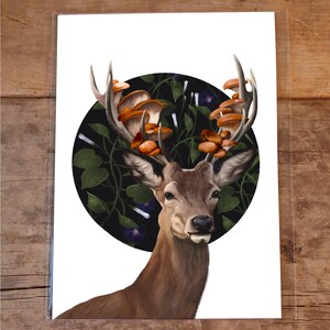 Deer and Mushrooms Print, 8 by 10 Inches, Art Print, deer Illustration, art print animal, deer art, floral art, nature print, animal