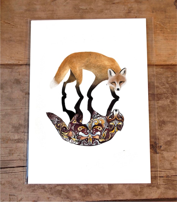 Orange Fox, 8x10 Inches, Fine Art Print, Animals, Nature, Coloring, Colorful Fox, Abstract Fox Painting, Art Print Animal, Abstract glicee