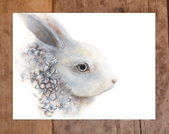 Rabbit Print, 8 by 10 Inches, Art Print, bunny Illustration, art print, bunny art, White bunny, white rabbit art, easter, nursery