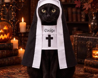 Custom Pet Nun Costume, Personalized Dog Cosplay Clothes, Cat Outfit, Halloween Photo Shoot Accessories