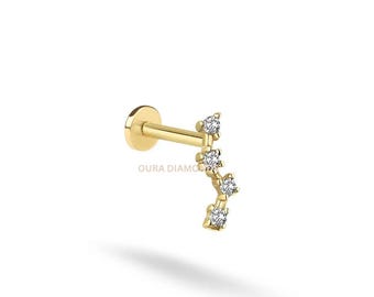 14K Gold Diamond Flat Back Earring Lab Grown Diamond Cartilage Stud