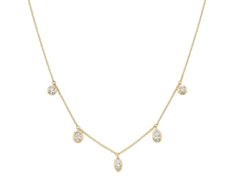 14k Solid Gold & Diamond Bezel Pave Dangle Teardrop Necklace | Gift For Her