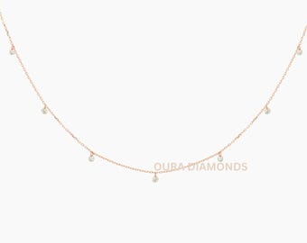 Seven Diamond 14K Solid Gold Floating Diamond Necklace Jewellery Gift For Her