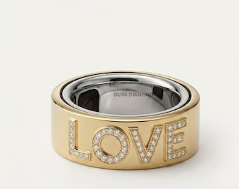 14K Gold Diamond LOVE Oura Ring Cover Jacket – Luxury Smart Ring Accessory
