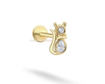 14K Gold  Diamond Flat Back Earring Lab Grown Diamond Cartilage Stud