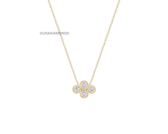 14K Solid Gold Diamond Cluster Necklace, Lab-Grown Diamond Pendant, Y-Chain Lariat
