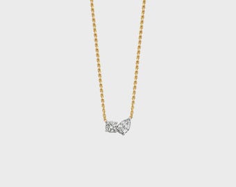 14K Gold Floating Necklace Pear Cut And Round Cut Lab Diamond Pendant