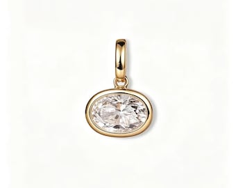 14K Gold Oval Lab Diamond Pendant Bezel Set Diamond Necklace Charm Minimalist Jewellery Gift