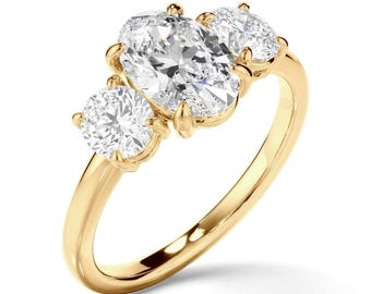 Oval Cut Trilogy Lab Diamond Engagement Ring 14K Gold