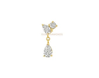 14K Gold Marquise Pear Lab Diamond Dangle Earring – Flat Back Helix Piercing