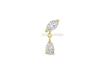 14K Gold Marquise Pear Lab Diamond Dangle Earring – Flat Back Helix Piercing