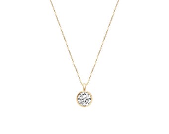 Bezel Set Round Diamond Necklace 14K Gold Lab Diamond Pendant Everyday Luxury Fine Jewellery
