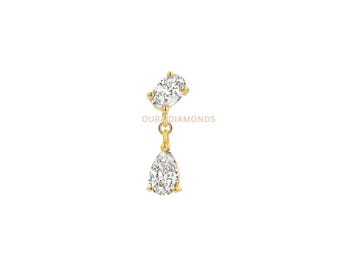 14K Gold Marquise Pear Lab Diamond Dangle Earring – Flat Back Helix Piercing