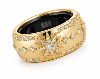 14K Gold Oura Ring Jacket with Moissanite Stars – Celestial Diamond Enhancer