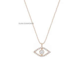 14K Gold Evil Eye Pendant Necklace Lab Grown Diamond Spiritual Protection Talisman