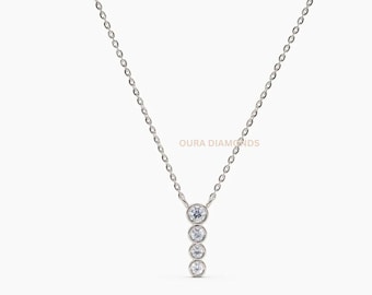 14K Solid Gold Floating Diamond Necklace: Dainty Everyday Minimalist Pendant Jewelry