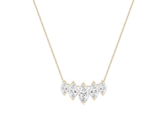 14K Solid Gold Marquise Diamond Necklace Curved Cluster Pendant Lab Grown Diamond Jewellery