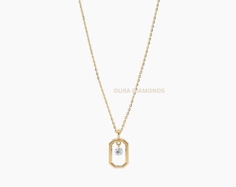 14K Solid Gold Floating Diamond Necklace, Minimalist Dainty Pendant, Everyday Jewellery