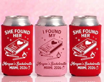 She Found Her Perfect Match Can Cooler,Custom Bachelorette Party Favors,Match Theme Bach Drink Sleeves,Perfect Match Bridal Party Gifts