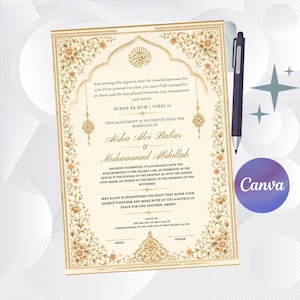 Editable Nikkah Certificate DIY Islamic Nikah Nama Canva Template Nikkah Contract (Digital Download)