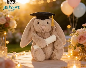 Jellycat Abschlusshäschen Plüsch | Weiches beige handgemachtes Kaninchen füllte Tier, sammelbares Geschenk
