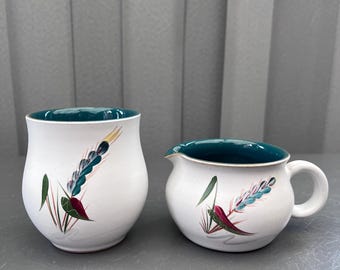 Vintage Denby Stoneware Cream Jug & Sugar Bowl Set, Hand Decorated Mid Century Pottery, 1950s Kitchenalia, Cottagecore Decor