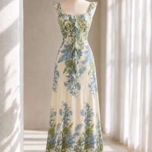 etsy floral maxi dress Long Sleeve Collared Floral Maxi Dress