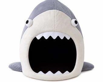 Shark Pet Bed – Soft Plush Enclosed Cat and Small Dog Cave Nest