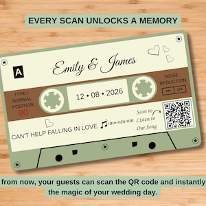 Personalized Wedding Favor, Spotify Song QR Code, Music Magnet, Cassette Tape Save The Date, Custom Retro Wedding Gift, Thank You Favor