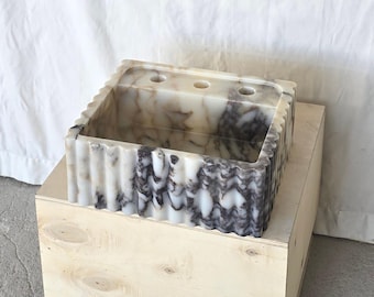 Calacatta Viola Marble Washbasin, Three Sided Grooved Sink, Wall Mounted Bathroom Basin