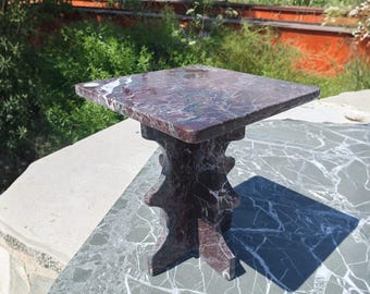 Rosso Levanto Marble Side Table, Handmade Natural Stone Accent Table, Burgundy Marble End Table