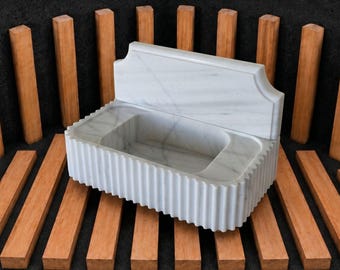Carrara White Marble Sink, Fluted Bathroom Vanity Sink with Backsplash, Handmade Natural Stone Washbasin
