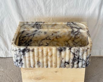 Calacatta Viola Marble Sink, Fluted Bathroom Basin, Handmade Natural Stone Vanity Sink, Wall Mounted Washbasin