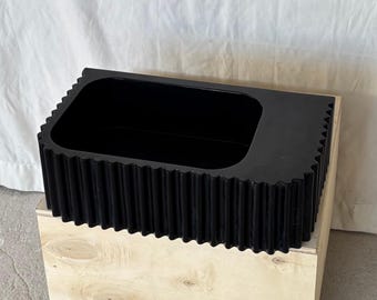 Black Marble Sink, Hand Carved Grooved Basin, Luxury Bathroom Vanity, Wall Mounted Washbasin