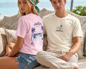 Vacation Tee, Maldives Shirt with Palm Watercolor Design